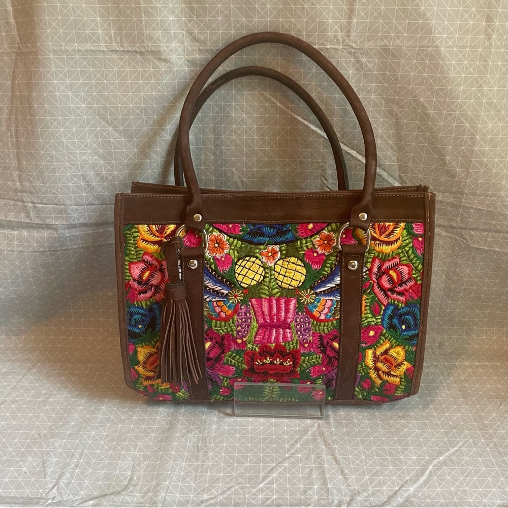 Beautiful Embroidered Ultrasuede Satchel w/Tassel‎
